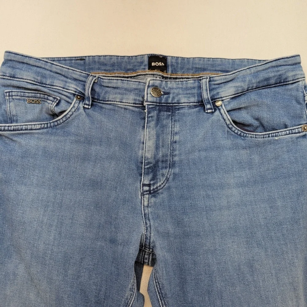 BOSS Hugo Boss Jeans Mens 34x27* Blue Maine Regular Straight‎ Italy Made Denim